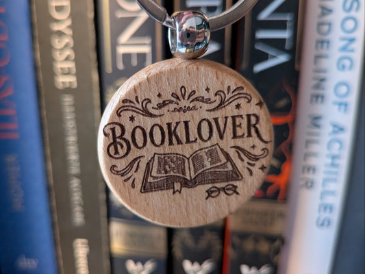 Booklover Holz Schlüsselanhänger Charm rund